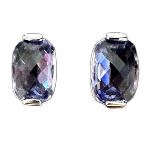 Swarovski Crystal Stud Earrings Faceted Purple Crystal Rhodium Plated